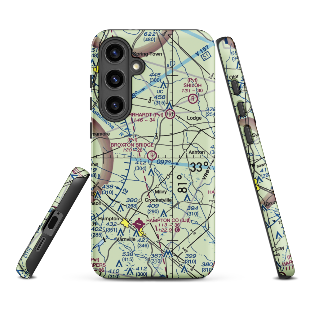 Broxton Bridge Plantation Airport (SC55) VFR Sectional Samsung Phone Case Samsung Galaxy S24 Plus model shown