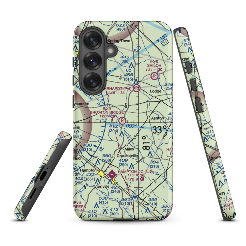 Broxton Bridge Plantation Airport (SC55) VFR Sectional Samsung Phone Case Samsung Galaxy S25 Plus model shown