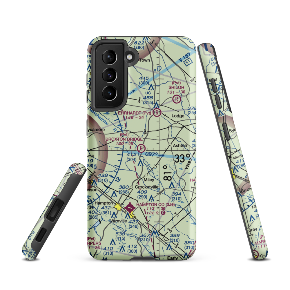 Broxton Bridge Plantation Airport (SC55) VFR Sectional Samsung Phone Case Samsung Galaxy S21 model shown