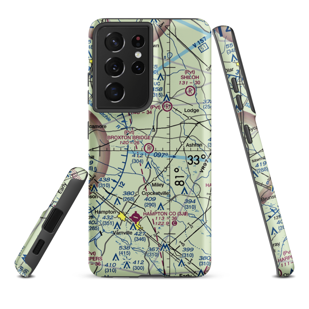 Broxton Bridge Plantation Airport (SC55) VFR Sectional Samsung Phone Case Samsung Galaxy S21 Plus model shown