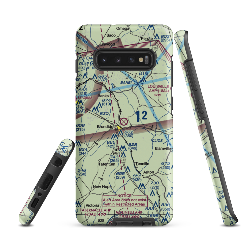 Brundidge Municipal Airport (60A) VFR Sectional Samsung Phone Case Samsung Galaxy S10e model shown