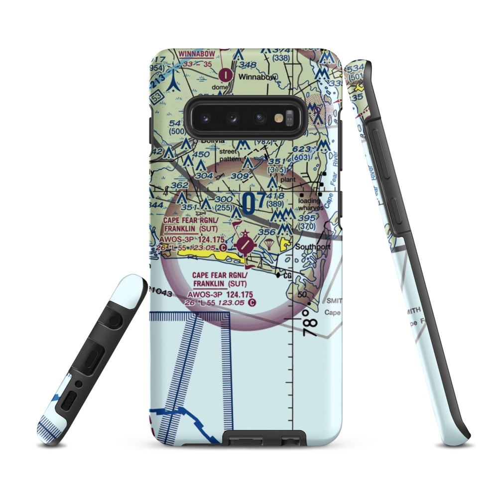 Brunswick County Airport (SUT) VFR Sectional Samsung Phone Case Samsung Galaxy S10 Plus model shown