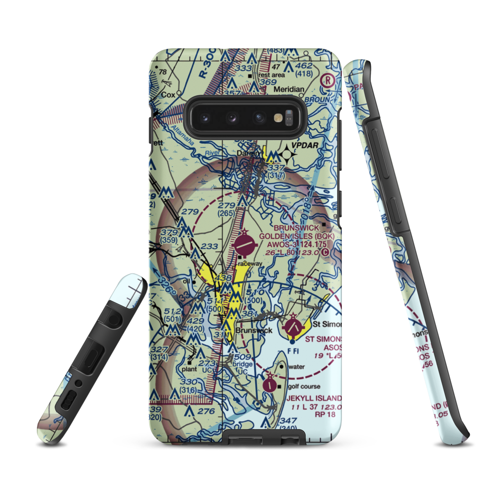 Brunswick Golden Isles Airport (BQK) VFR Sectional Samsung Phone Case Samsung Galaxy S10 Plus model shown