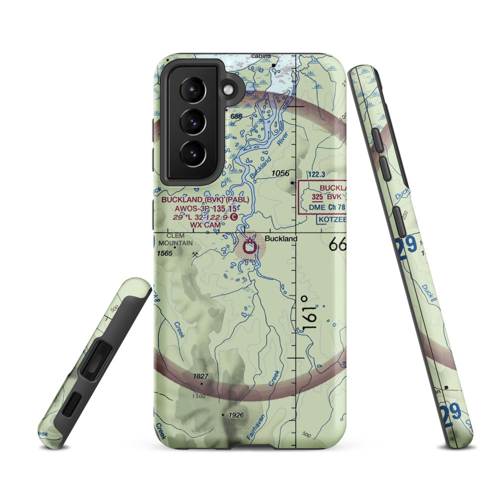 Buckland Airport (BVK) VFR Sectional Samsung Phone Case Samsung Galaxy S21 FE model shown