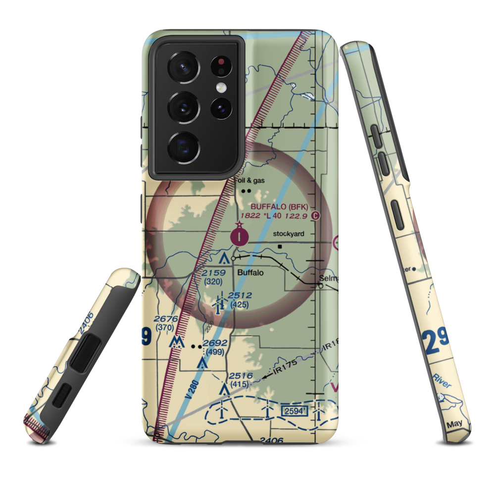 Buffalo Municipal Airport (BFK) VFR Sectional Samsung Phone Case Samsung Galaxy S21 Plus model shown