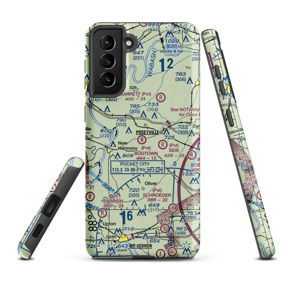 Bugtown Airport (15IN) VFR Sectional Samsung Phone Case Samsung Galaxy S21 FE model shown
