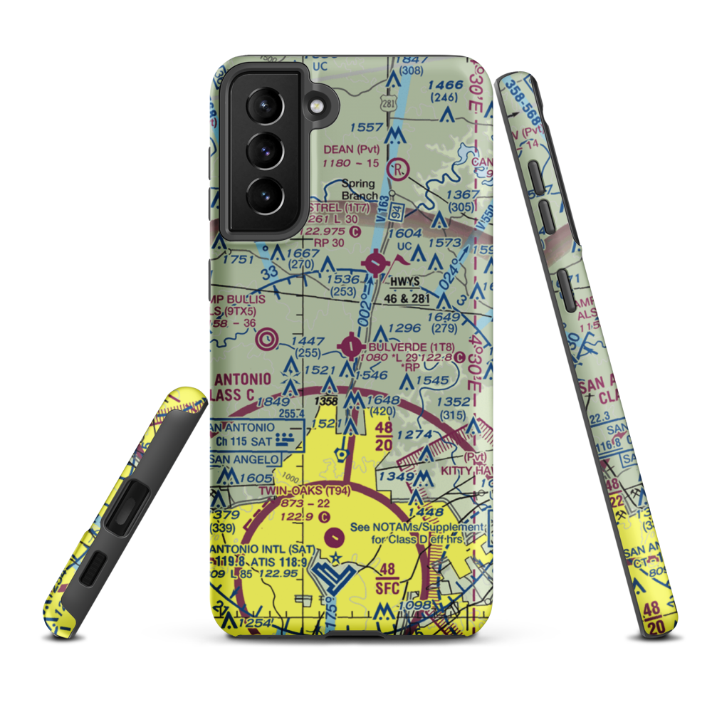 Bulverde Airpark (1T8) VFR Sectional Samsung Phone Case Samsung Galaxy S21 FE model shown