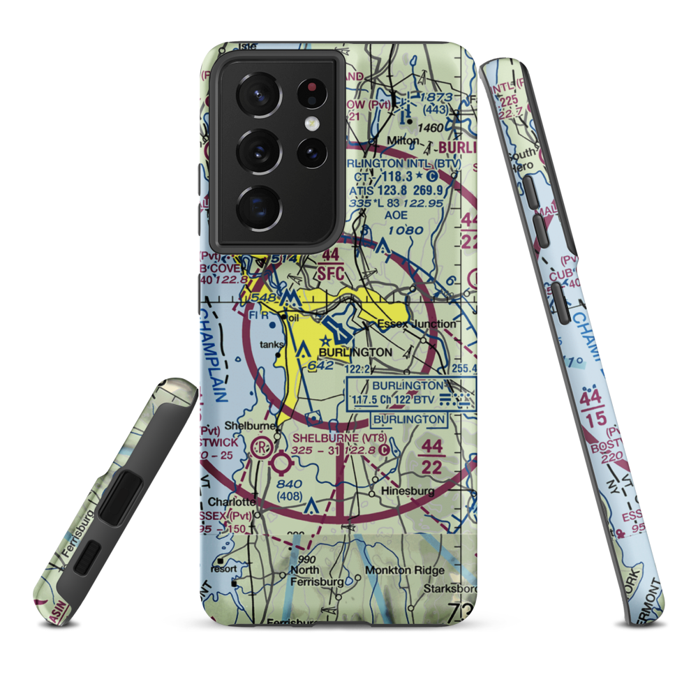 Burlington International Airport (BTV) VFR Sectional Samsung Phone Case Samsung Galaxy S21 Plus model shown