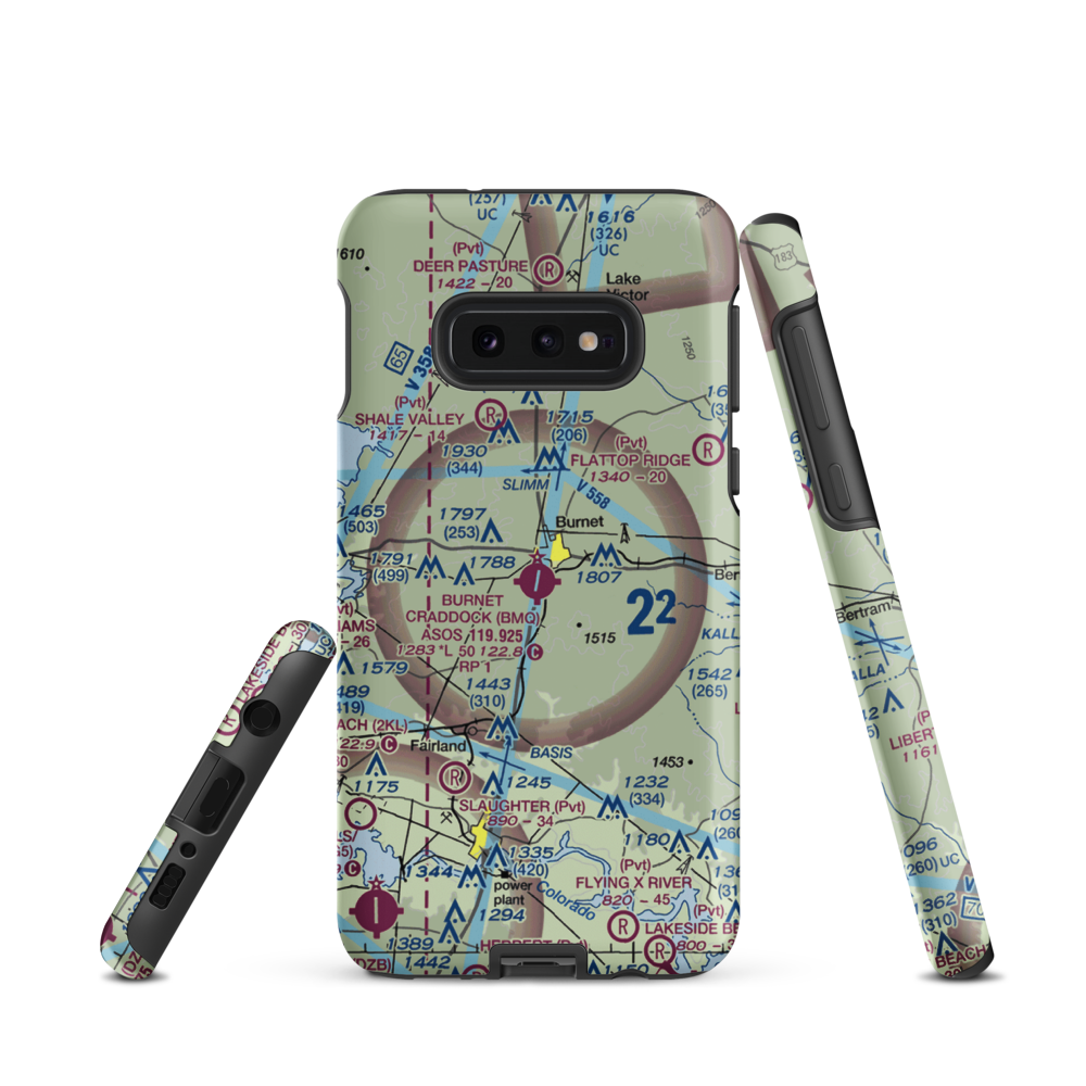 Burnet Municipal Kate Craddock Field (BMQ) VFR Sectional Samsung Phone Case Samsung Galaxy S10e model shown