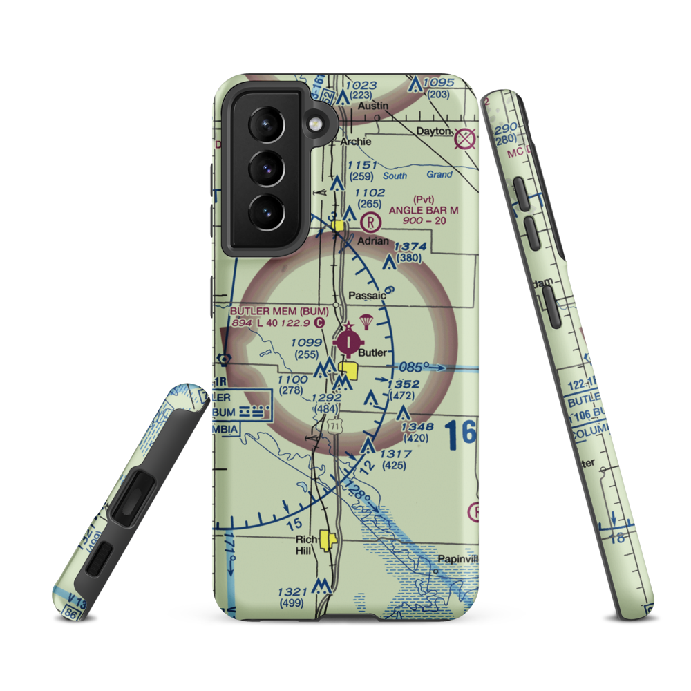 Butler Memorial Airport (BUM) VFR Sectional Samsung Phone Case Samsung Galaxy S21 FE model shown