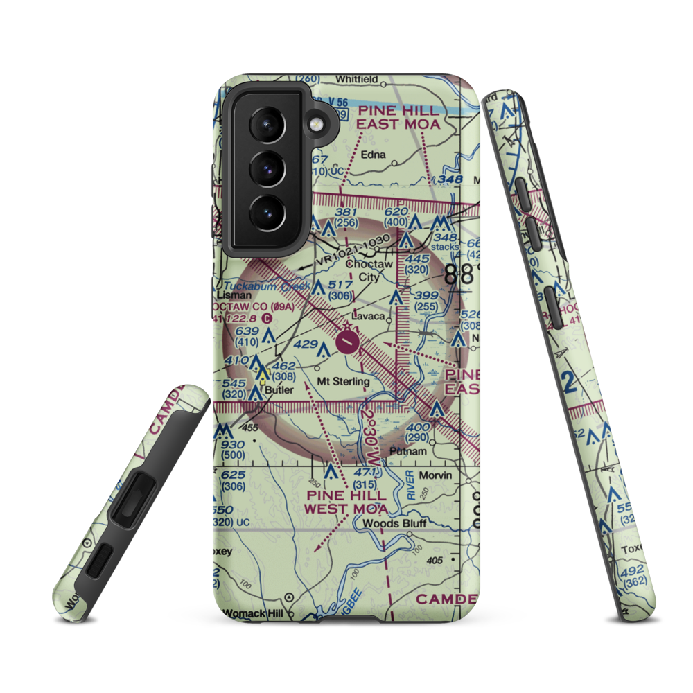 Butler-Choctaw County Airport (09A) VFR Sectional Samsung Phone Case Samsung Galaxy S21 FE model shown