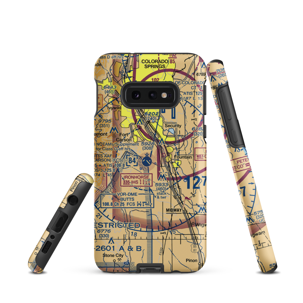 Butts AAF (Fort Carson) Air Field (FCS) VFR Sectional Samsung Phone Case Samsung Galaxy S10e model shown