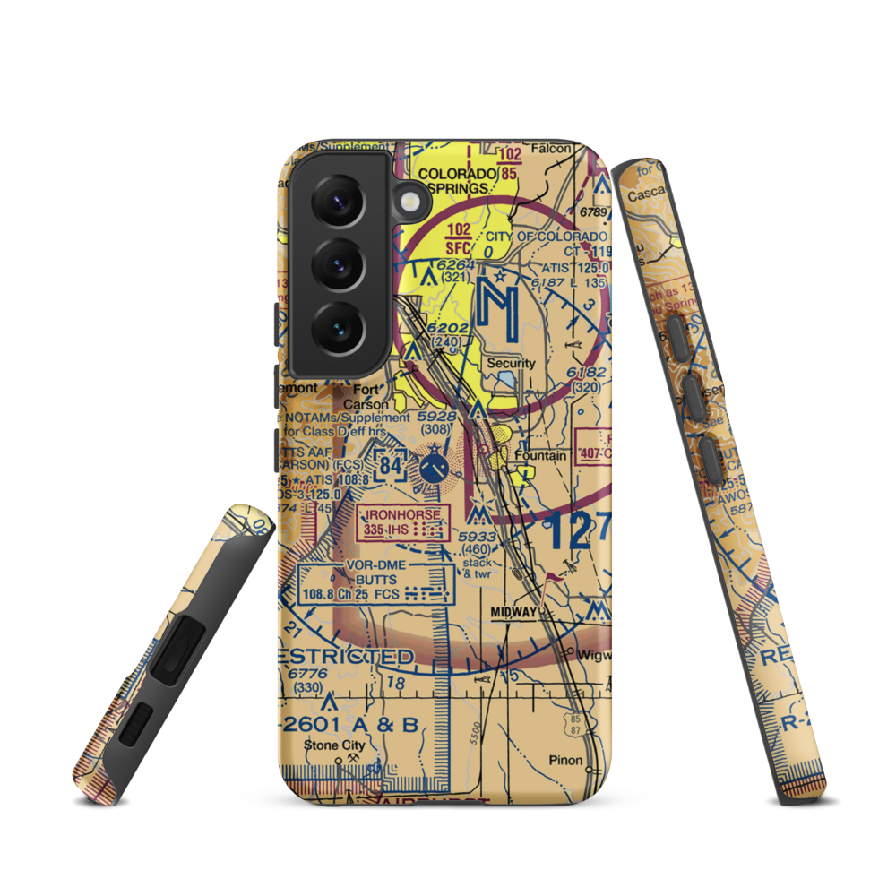 Butts AAF (Fort Carson) Air Field (FCS) VFR Sectional Samsung Phone Case Samsung Galaxy S22 model shown