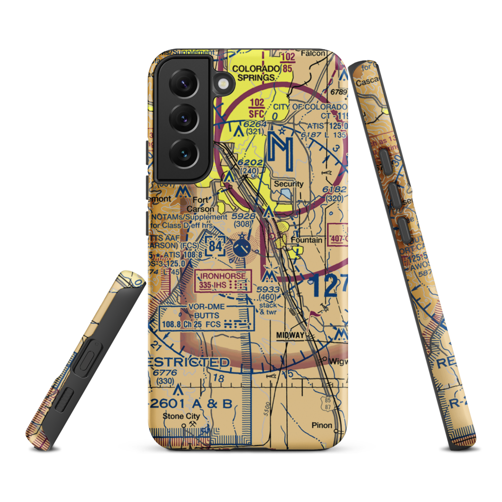 Butts AAF (Fort Carson) Air Field (FCS) VFR Sectional Samsung Phone Case Samsung Galaxy S22 Plus model shown