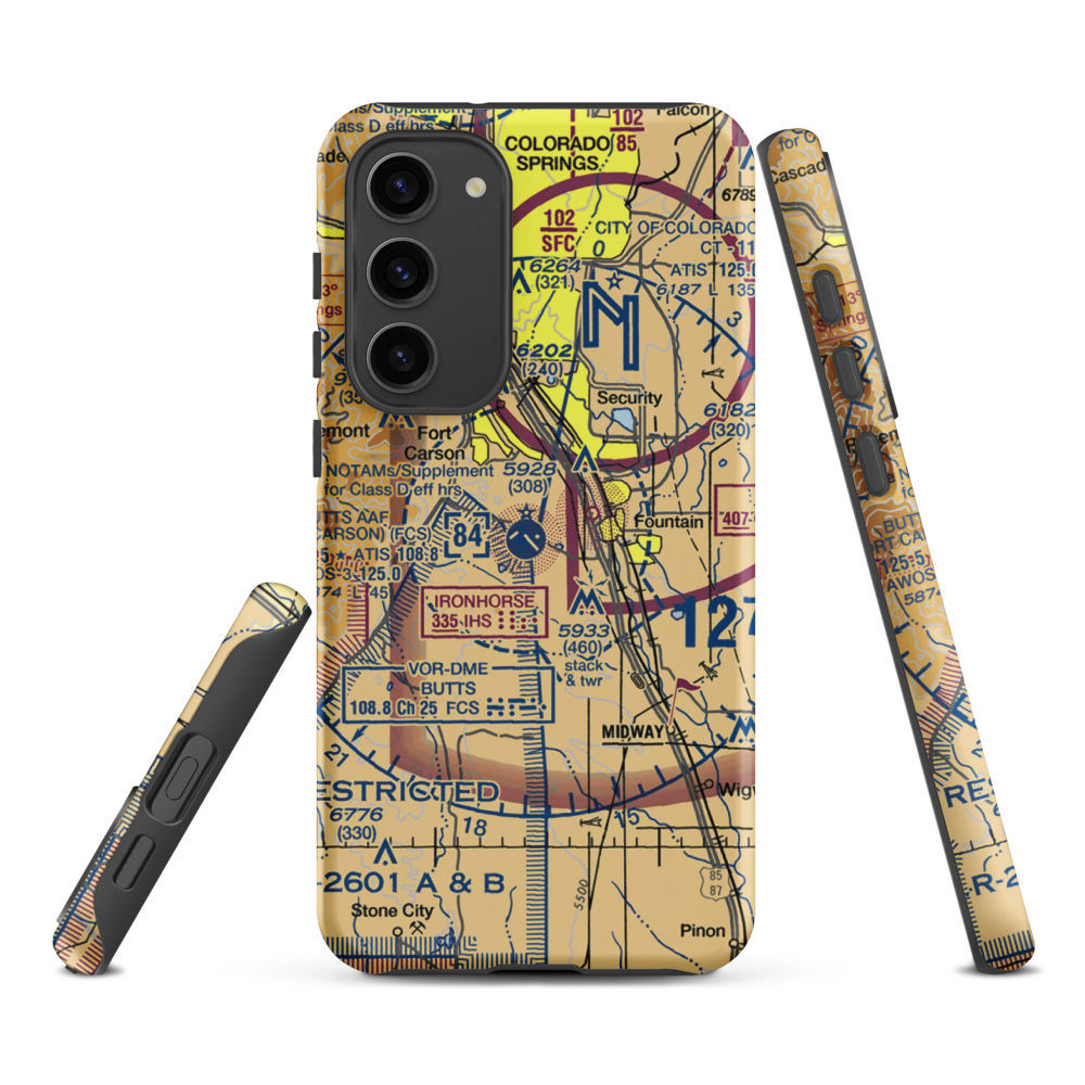 Butts AAF (Fort Carson) Air Field (FCS) VFR Sectional Samsung Phone Case Samsung Galaxy S23 Plus model shown