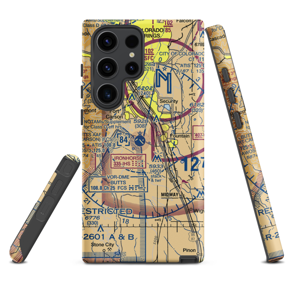 Butts AAF (Fort Carson) Air Field (FCS) VFR Sectional Samsung Phone Case Samsung Galaxy S23 Ultra model shown