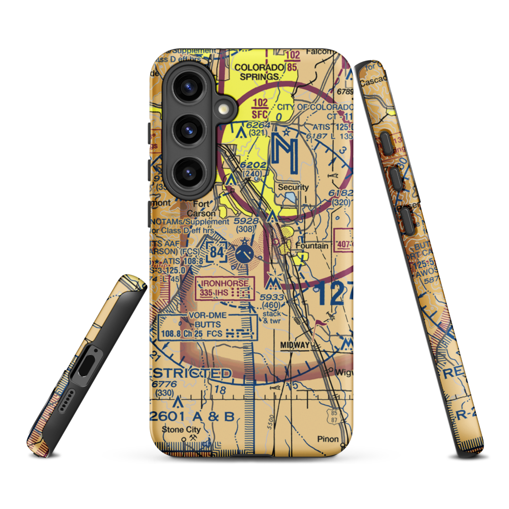 Butts AAF (Fort Carson) Air Field (FCS) VFR Sectional Samsung Phone Case Samsung Galaxy S24 Plus model shown