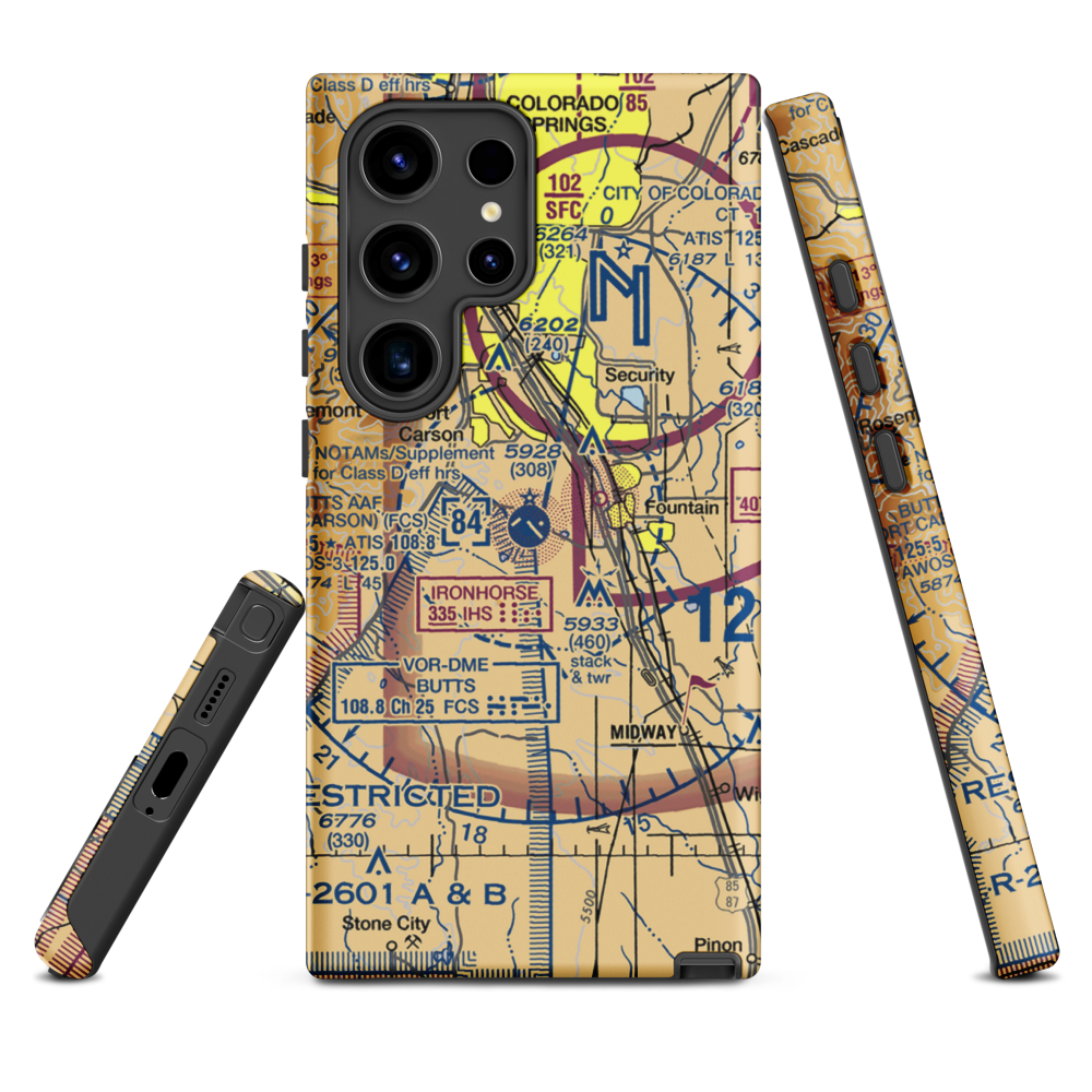 Butts AAF (Fort Carson) Air Field (FCS) VFR Sectional Samsung Phone Case Samsung Galaxy S24 Ultra model shown