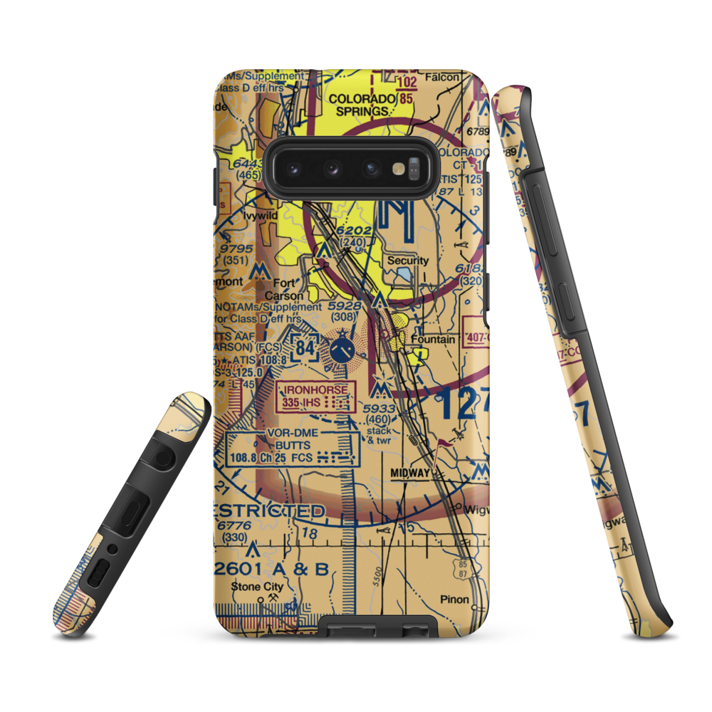 Butts AAF (Fort Carson) Air Field (FCS) VFR Sectional Samsung Phone Case Samsung Galaxy S10 Plus model shown