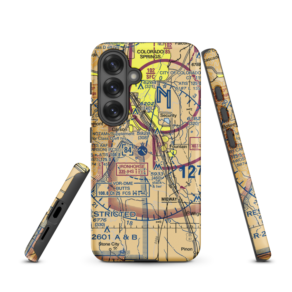 Butts AAF (Fort Carson) Air Field (FCS) VFR Sectional Samsung Phone Case Samsung Galaxy S25 model shown