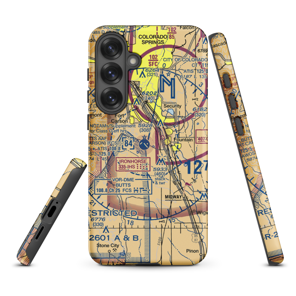Butts AAF (Fort Carson) Air Field (FCS) VFR Sectional Samsung Phone Case Samsung Galaxy S25 Plus model shown