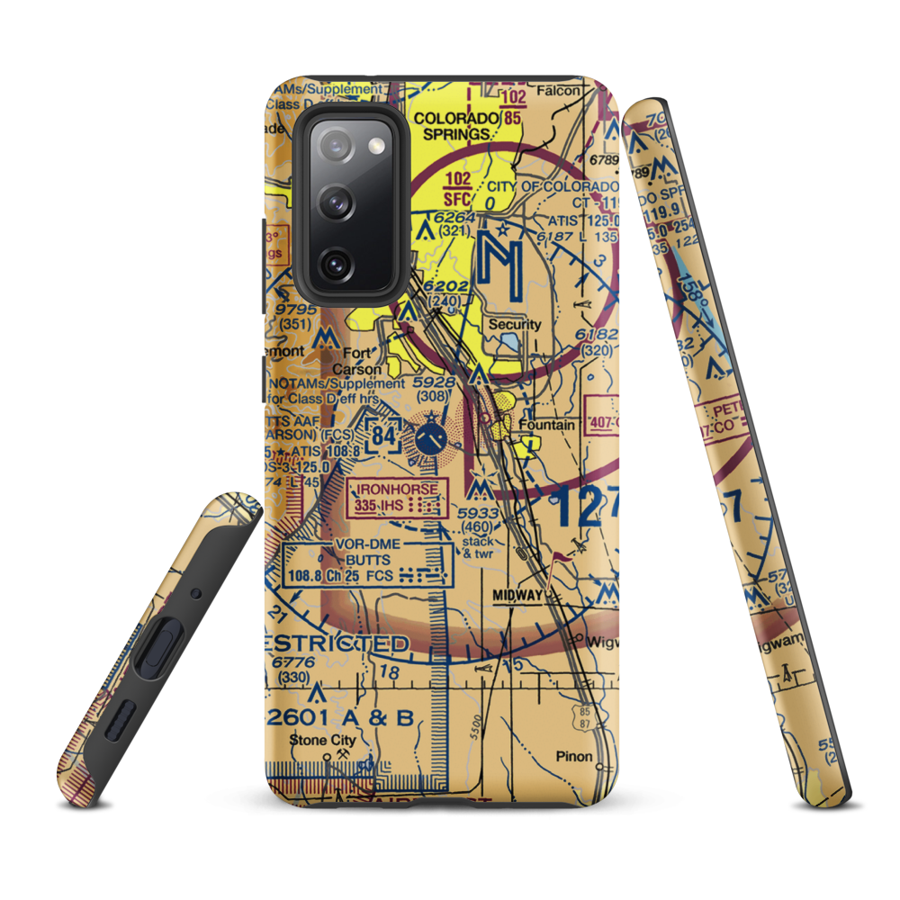 Butts AAF (Fort Carson) Air Field (FCS) VFR Sectional Samsung Phone Case Samsung Galaxy S20 FE model shown