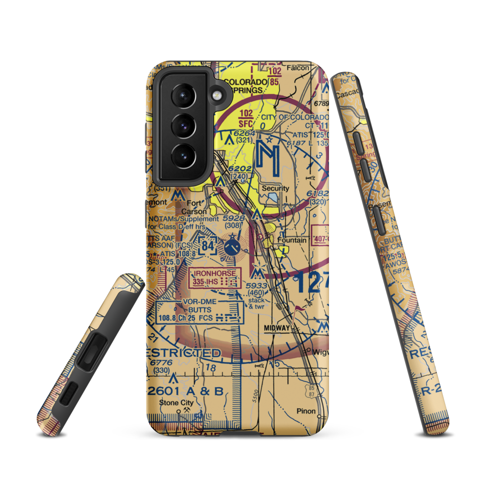 Butts AAF (Fort Carson) Air Field (FCS) VFR Sectional Samsung Phone Case Samsung Galaxy S21 model shown