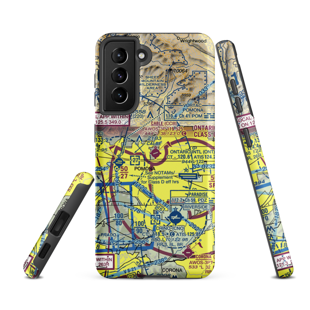 Cable Airport (CCB) VFR Sectional Samsung Phone Case Samsung Galaxy S21 FE model shown