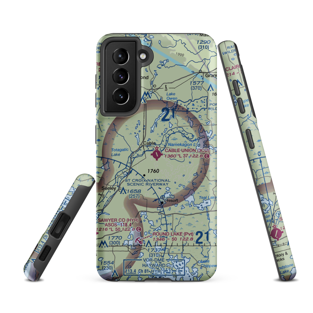 Cable Union Airport (3CU) VFR Sectional Samsung Phone Case Samsung Galaxy S21 FE model shown