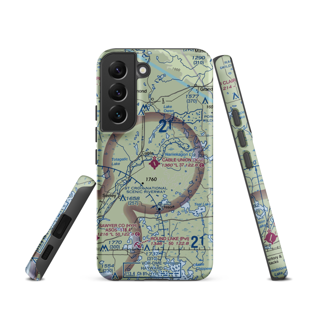 Cable Union Airport (3CU) VFR Sectional Samsung Phone Case Samsung Galaxy S22 model shown