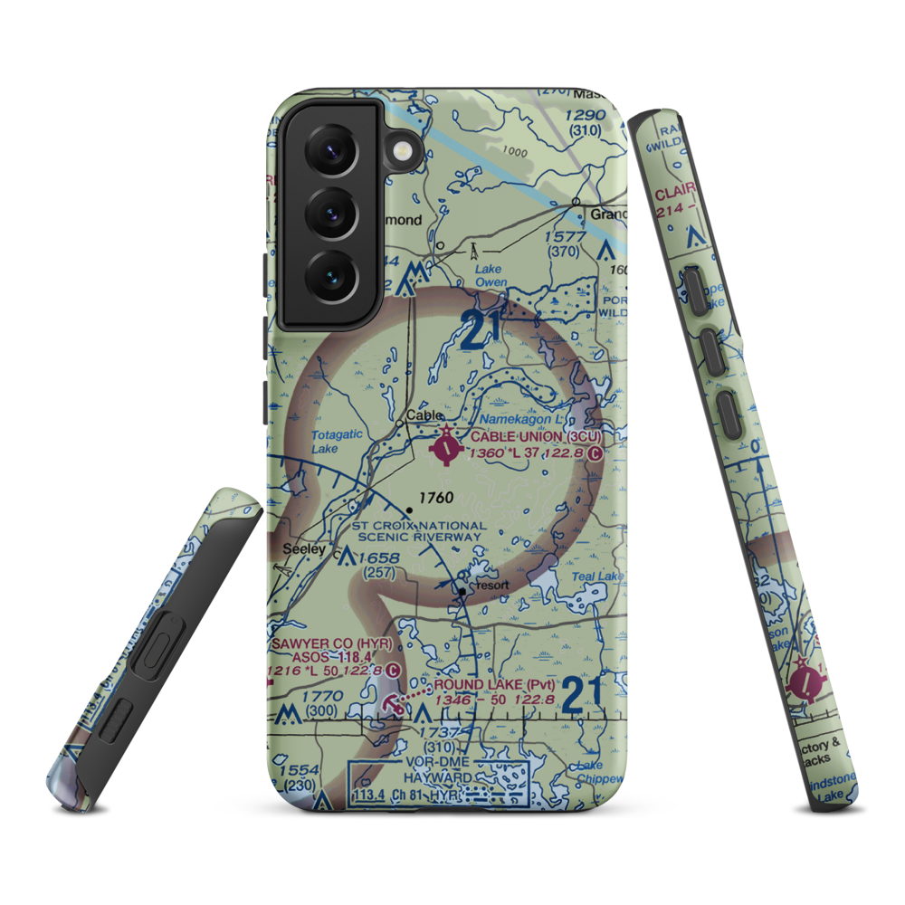 Cable Union Airport (3CU) VFR Sectional Samsung Phone Case Samsung Galaxy S22 Plus model shown