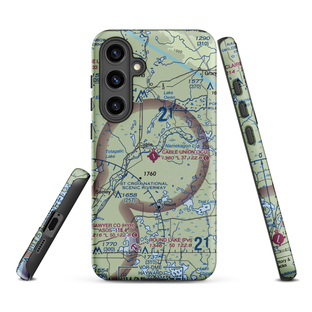 Cable Union Airport (3CU) VFR Sectional Samsung Phone Case Samsung Galaxy S24 Plus model shown