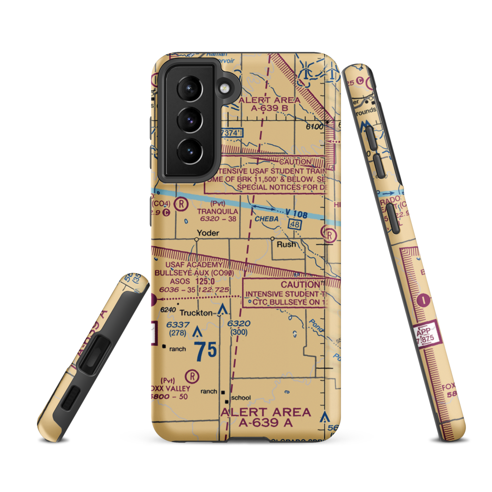 Cable's Corner Airport (US-0022) VFR Sectional Samsung Phone Case Samsung Galaxy S21 FE model shown