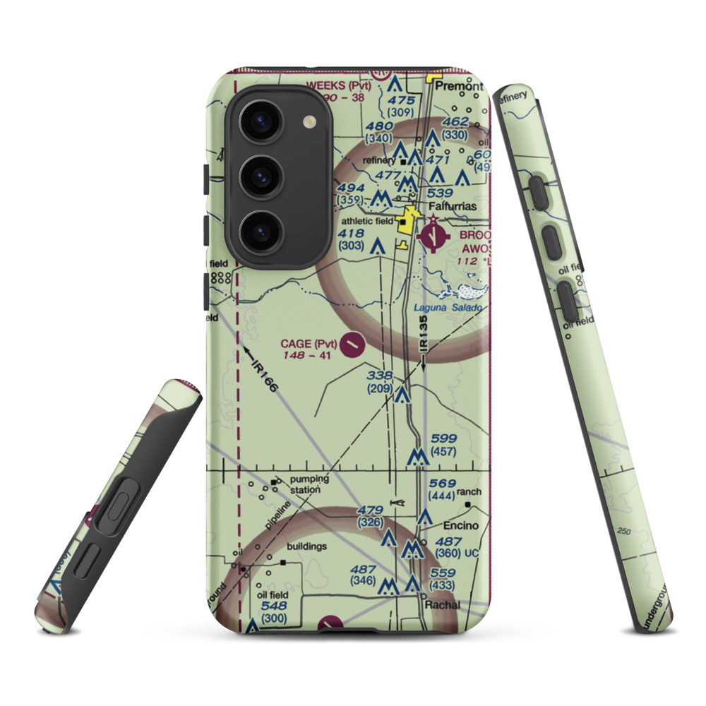 Cage Ranch Airport (7TE2) VFR Sectional Samsung Phone Case Samsung Galaxy S23 Plus model shown