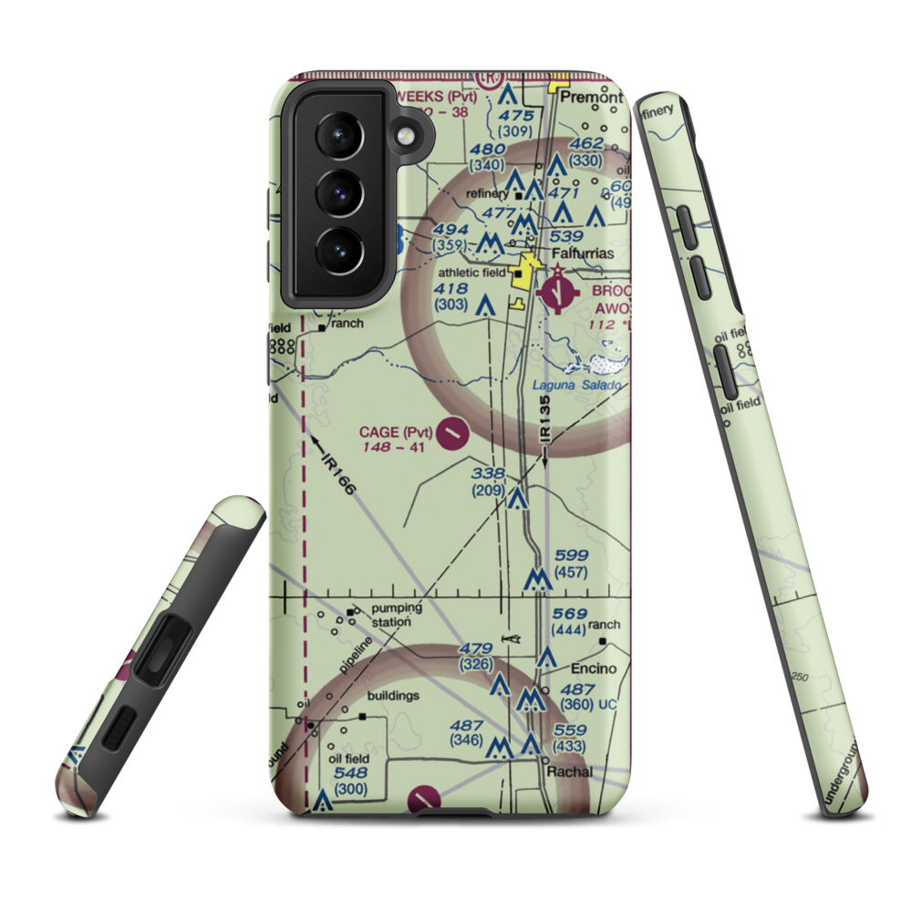 Cage Ranch Airport (7TE2) VFR Sectional Samsung Phone Case Samsung Galaxy S21 FE model shown