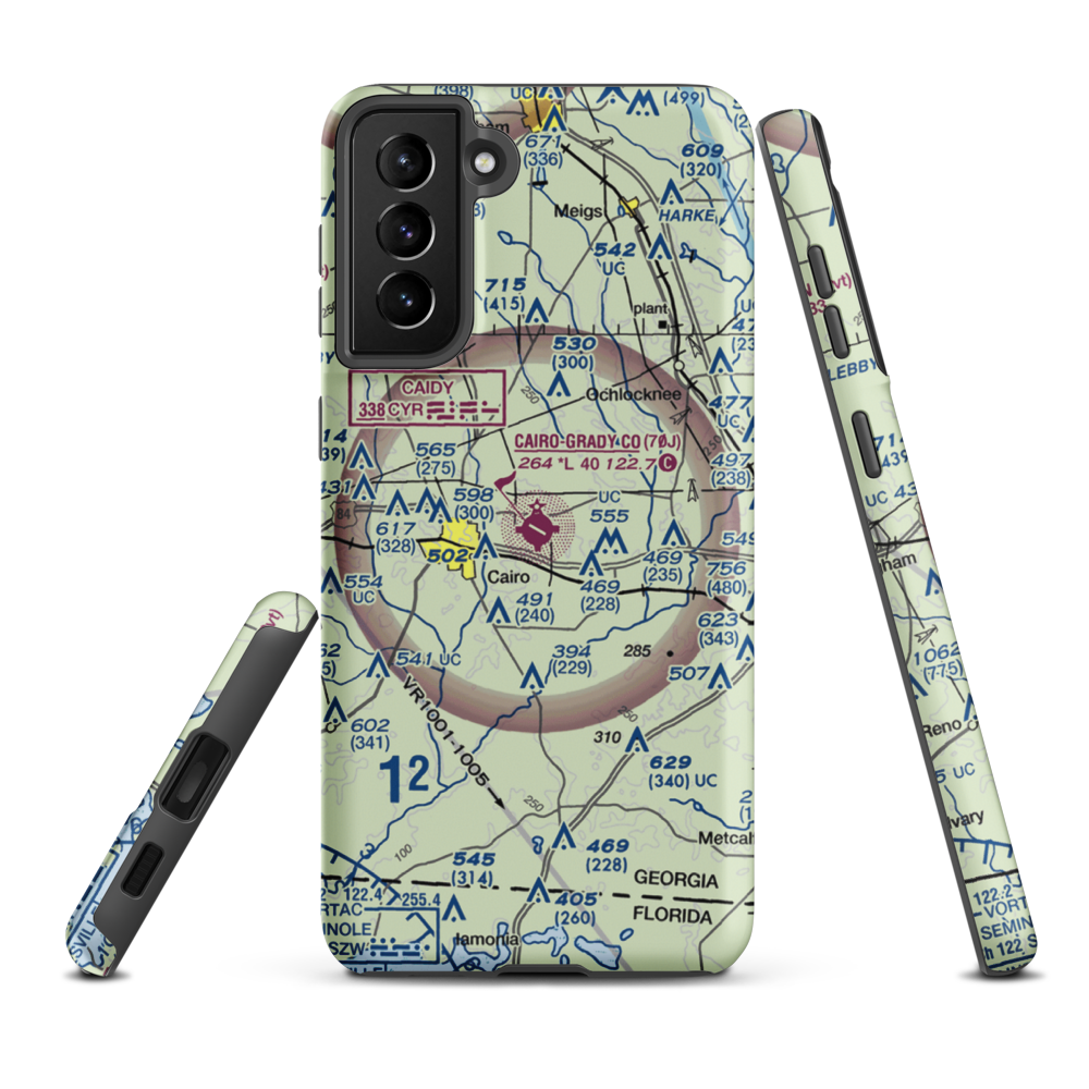 Cairo Grady County Airport (70J) VFR Sectional Samsung Phone Case Samsung Galaxy S21 FE model shown
