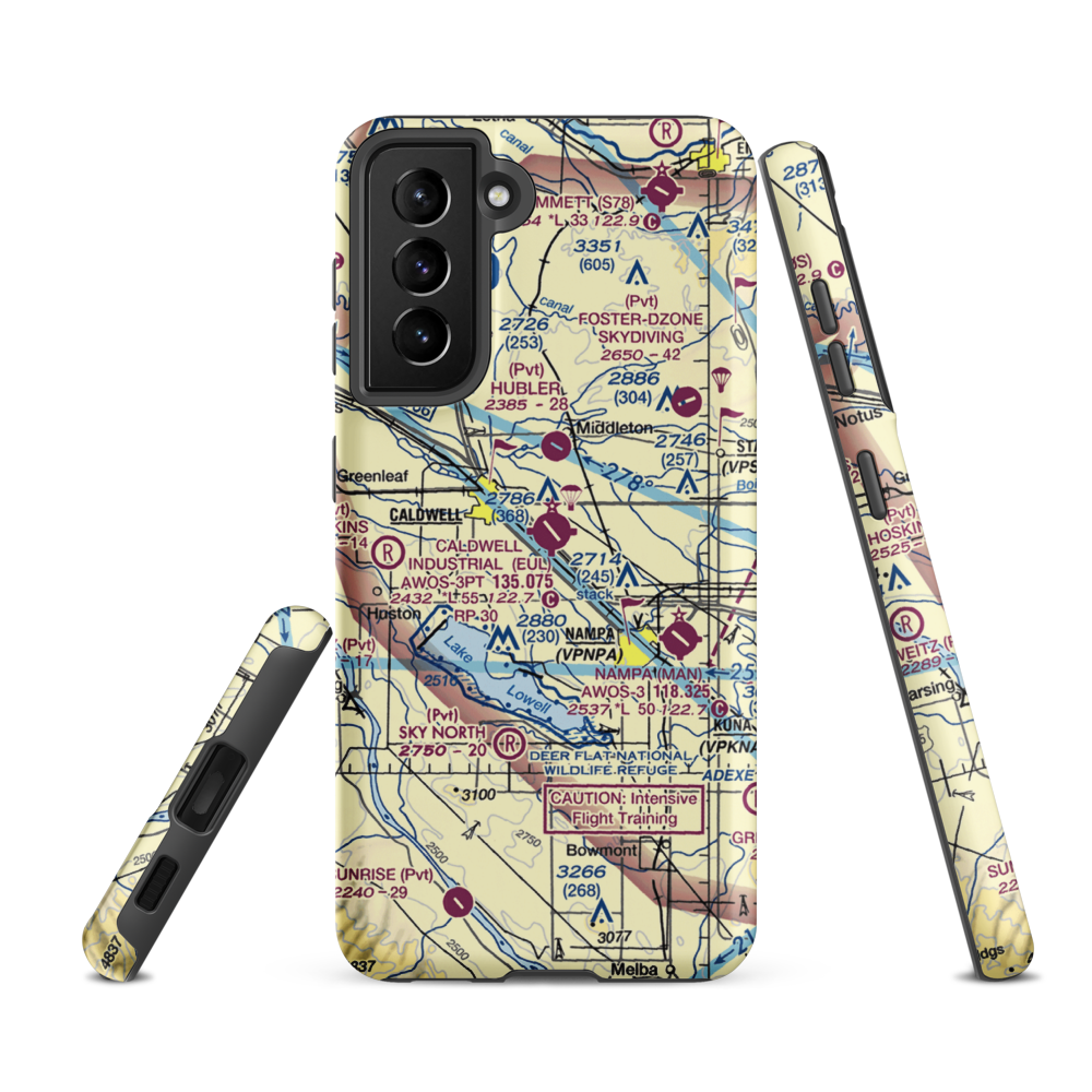 Caldwell Industrial Airport (EUL) VFR Sectional Samsung Phone Case Samsung Galaxy S21 FE model shown