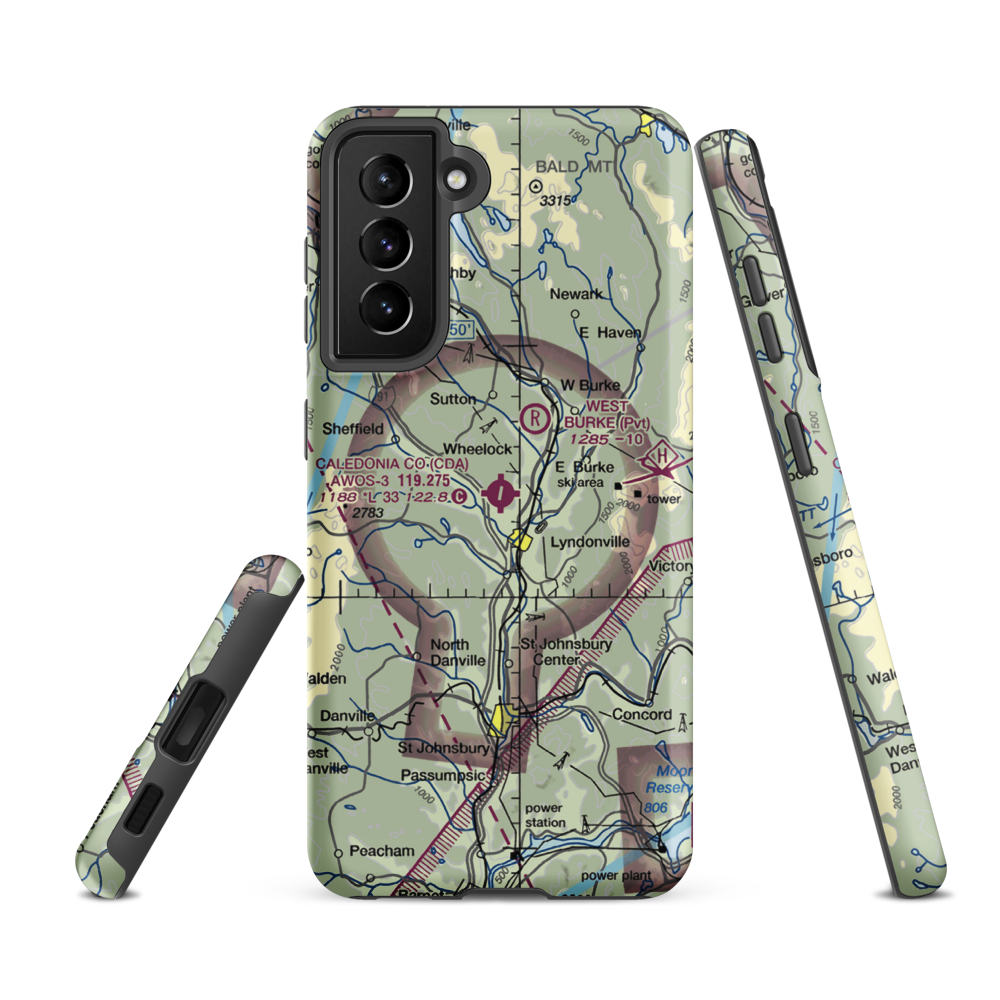 Caledonia County Airport (CDA) VFR Sectional Samsung Phone Case Samsung Galaxy S21 FE model shown