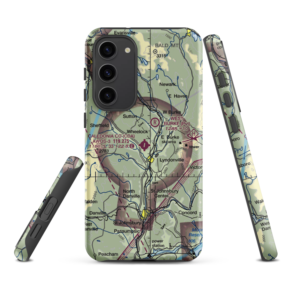 Caledonia County Airport (CDA) VFR Sectional Samsung Phone Case Samsung Galaxy S23 Plus model shown