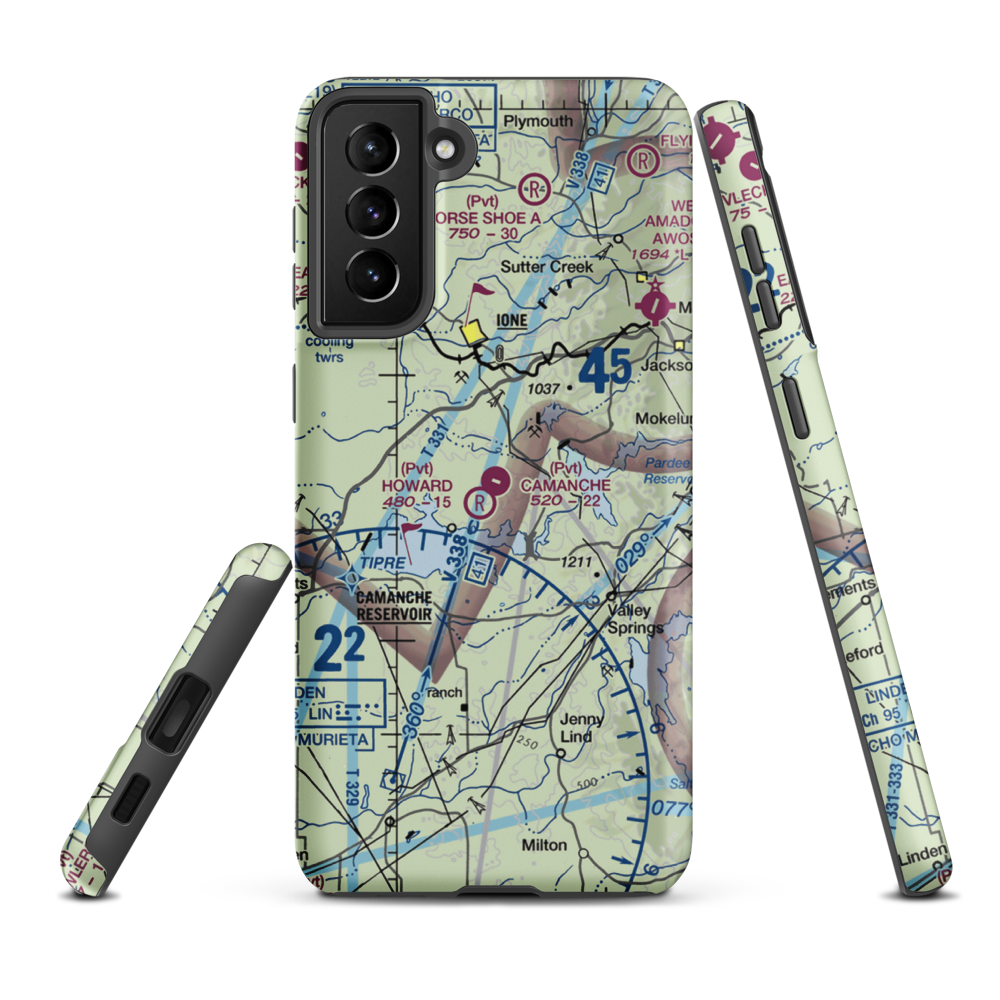Camanche Skypark Airport (CA19) VFR Sectional Samsung Phone Case Samsung Galaxy S21 Plus model shown