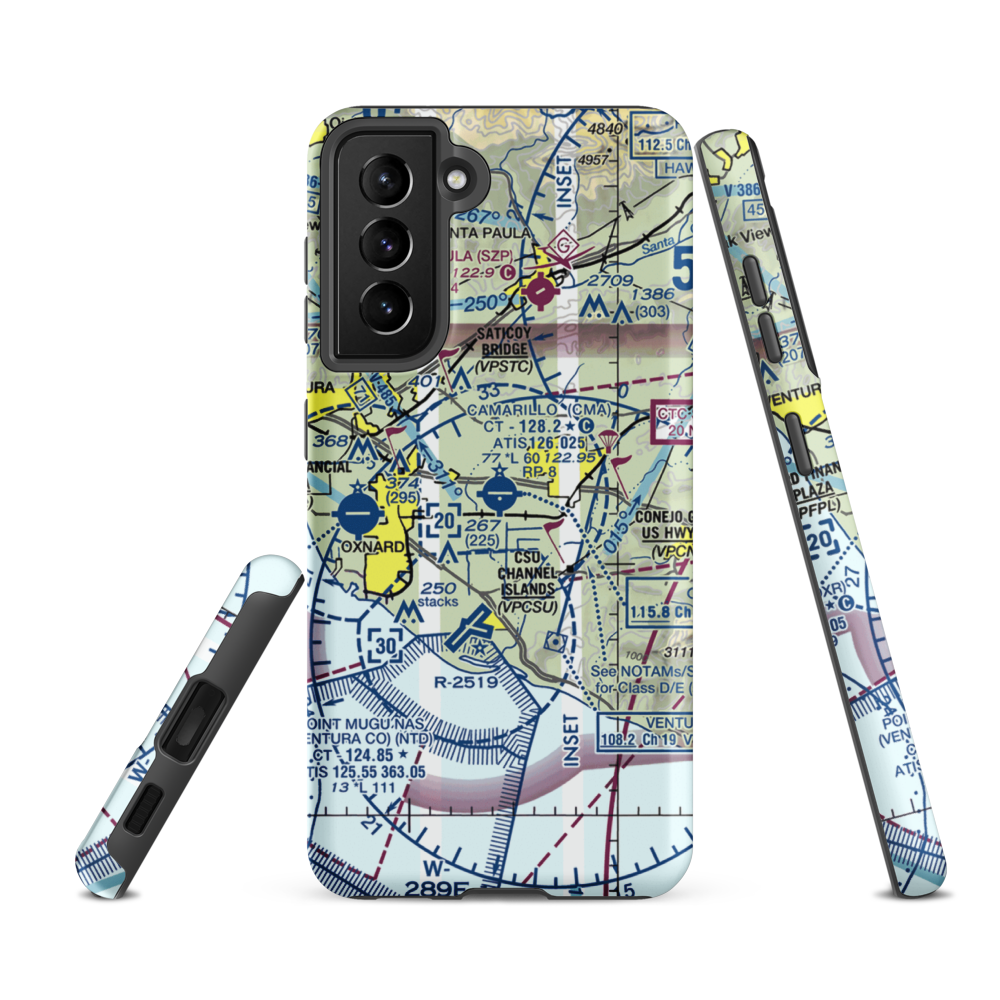 Camarillo Airport (CMA) VFR Sectional Samsung Phone Case Samsung Galaxy S21 FE model shown