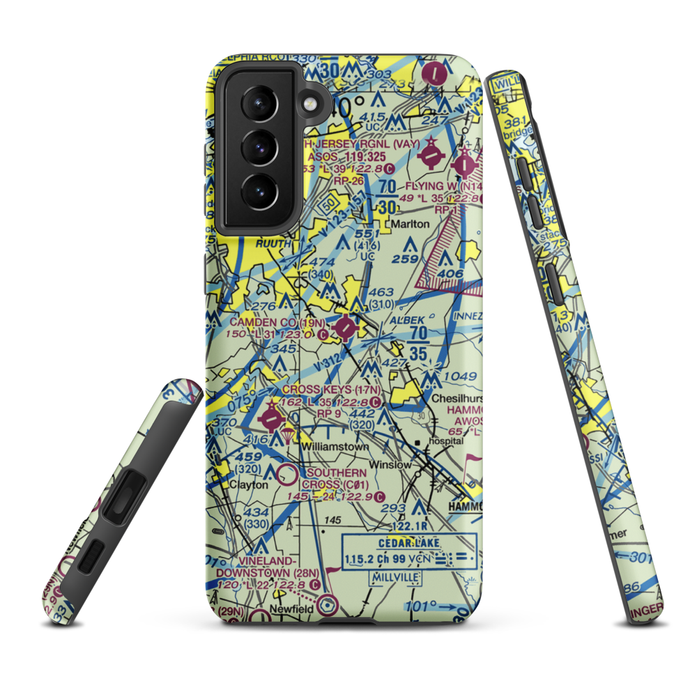 Camden County Airport (19N) VFR Sectional Samsung Phone Case Samsung Galaxy S21 Plus model shown