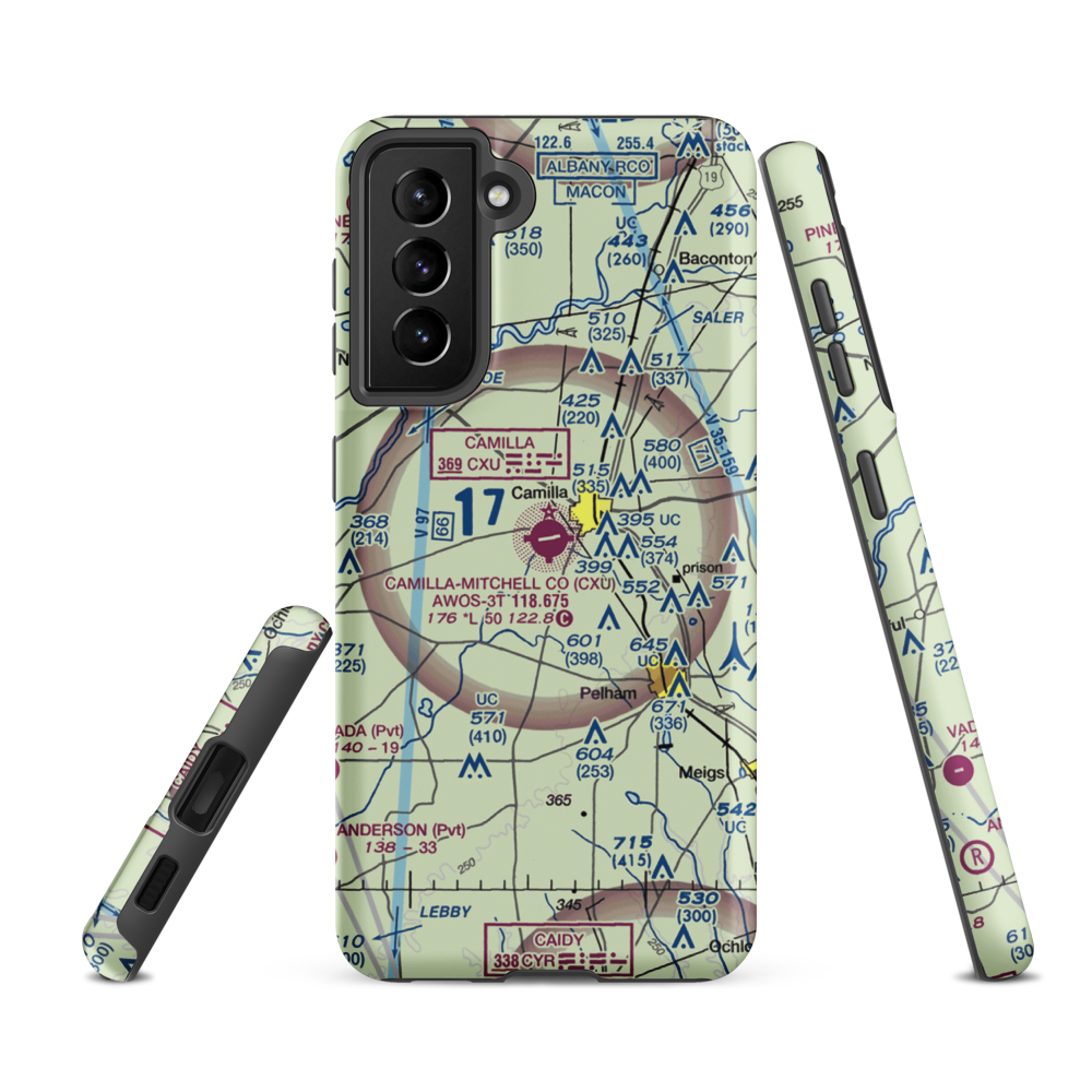 Camilla Mitchell County Airport (CXU) VFR Sectional Samsung Phone Case Samsung Galaxy S21 Ultra model shown