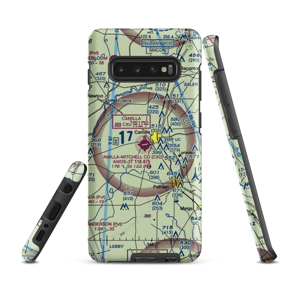 Camilla Mitchell County Airport (CXU) VFR Sectional Samsung Phone Case Samsung Galaxy S10e model shown