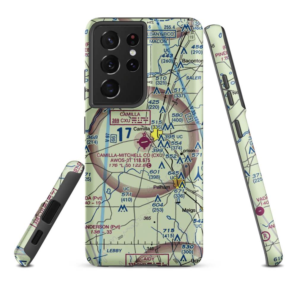 Camilla Mitchell County Airport (CXU) VFR Sectional Samsung Phone Case Samsung Galaxy S21 Ultra model shown