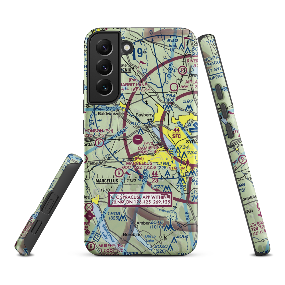 Camillus Airport (NY2) VFR Sectional Samsung Phone Case Samsung Galaxy S22 Plus model shown