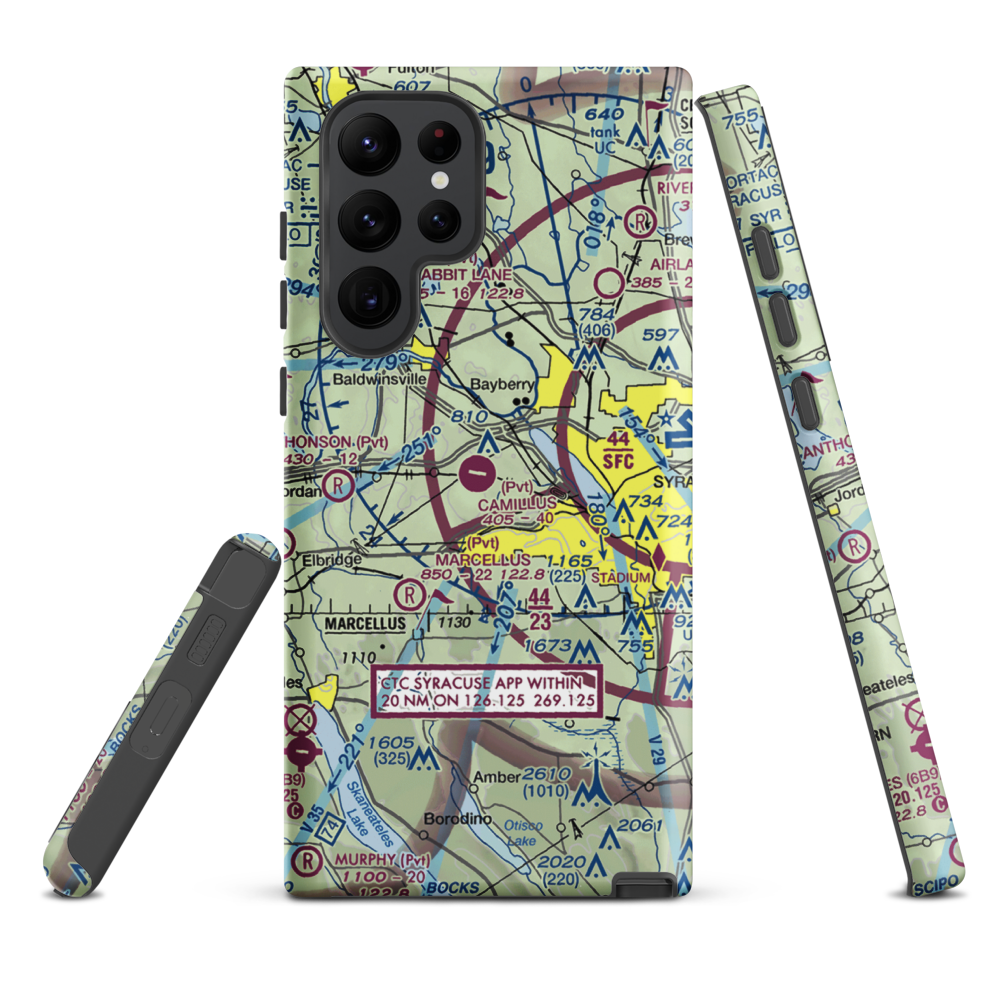 Camillus Airport (NY2) VFR Sectional Samsung Phone Case Samsung Galaxy S22 Ultra model shown