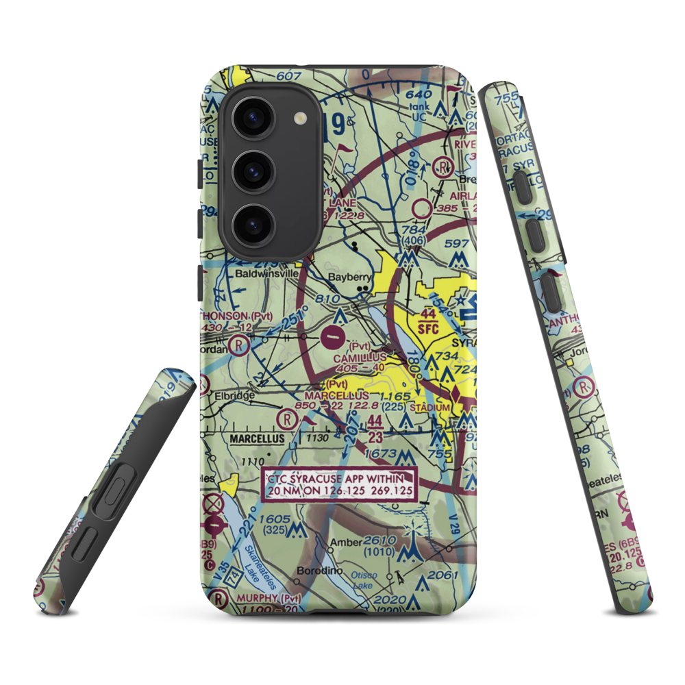Camillus Airport (NY2) VFR Sectional Samsung Phone Case Samsung Galaxy S23 Plus model shown