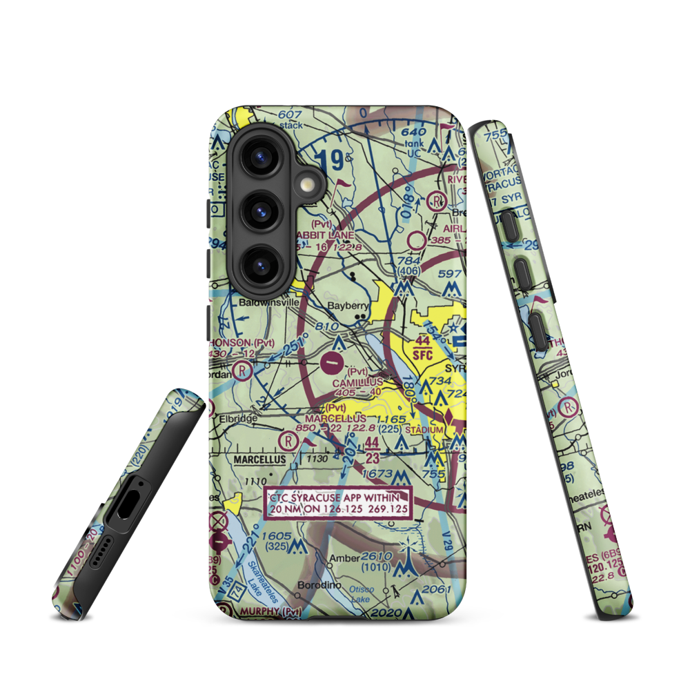 Camillus Airport (NY2) VFR Sectional Samsung Phone Case Samsung Galaxy S24 model shown