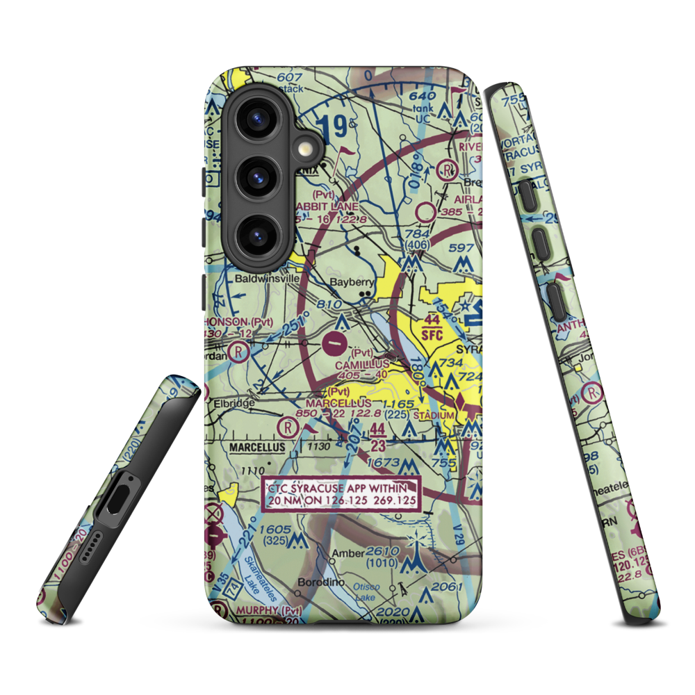 Camillus Airport (NY2) VFR Sectional Samsung Phone Case Samsung Galaxy S24 Plus model shown